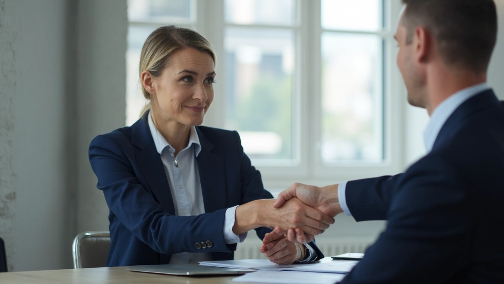 Профессиональная встреча между работником и руководителем в современном офисе